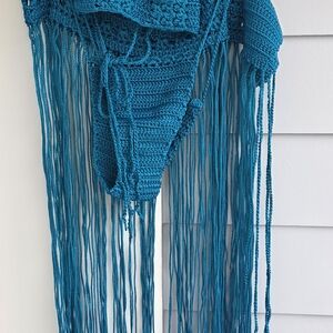 Handmade Teal Crochet Fringe Bikini Top